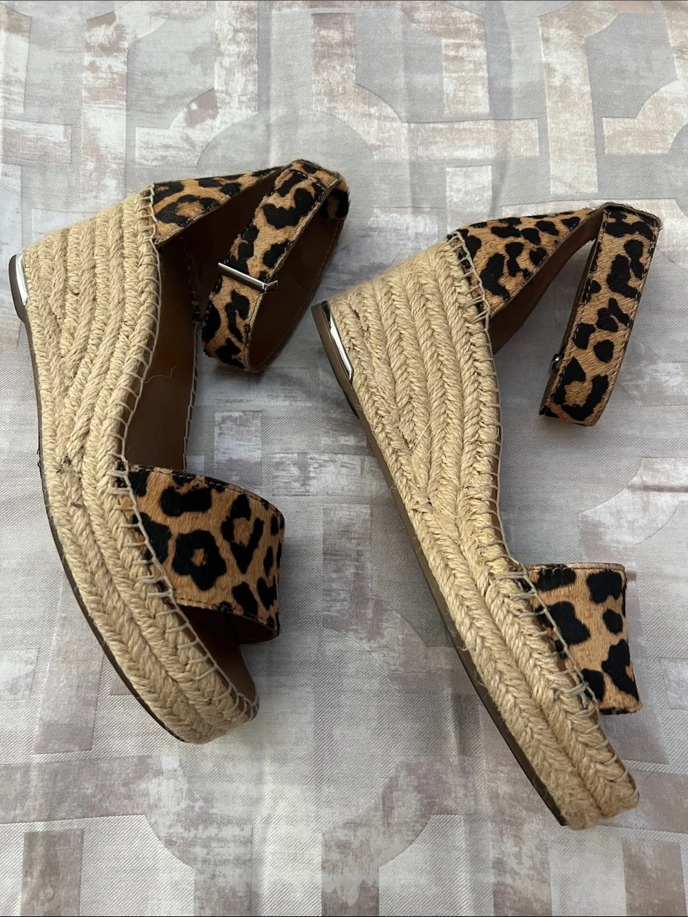 Franco Sarto Leopard Print Ankle-Strap Espadrille Sandals - Tan/Black